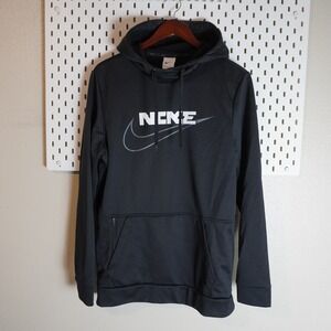 Nike Therma-FIT Hoodie Mens Small Black Graphic‎ Pullover Activewear Sweatshirt